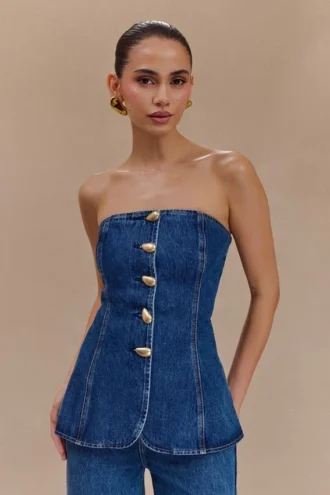 Top lungo senza spalline con bottoni Lennox – Blu scuro Top lungo senza spalline con bottoni Lennox – Blu scuro
