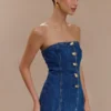 Top lungo senza spalline con bottoni Lennox – Blu scuro
