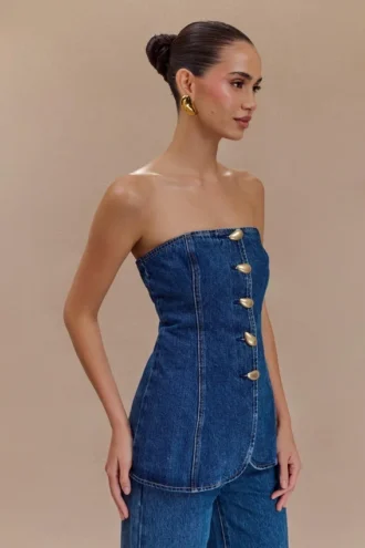 Top lungo senza spalline con bottoni Lennox – Blu scuro Top lungo senza spalline con bottoni Lennox – Blu scuro