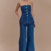 Top lungo senza spalline con bottoni Lennox – Blu scuro