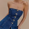 Top lungo senza spalline con bottoni Lennox – Blu scuro