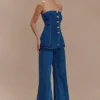 Top lungo senza spalline con bottoni Lennox – Blu scuro