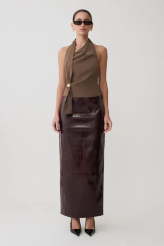 Top Marina con scollo all’americana e dettagli metallici – Marrone cacao