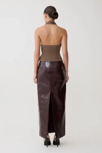 Top Marina con scollo all’americana e dettagli metallici – Marrone cacao
