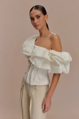 Top monospalla a palloncino Debbie – Bianco
