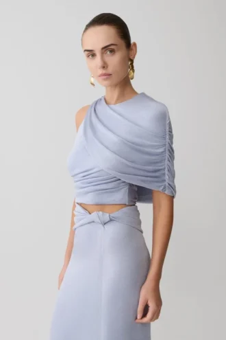Top monospalla in lurex Adrienne – Blu pastello