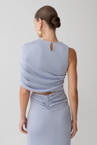 Top monospalla in lurex Adrienne – Blu pastello