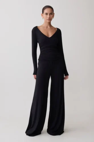 Top Sari in modal a maniche lunghe – Nero