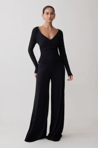 Top Sari in modal a maniche lunghe – Nero
