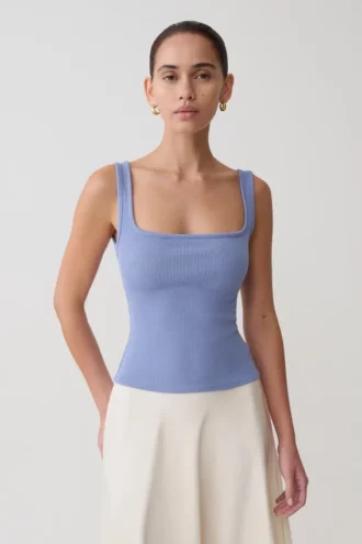 Top senza maniche Aisling a scollo quadrato a costine – Blu fiordaliso