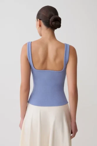 Top senza maniche Aisling a scollo quadrato a costine – Blu fiordaliso