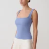 Top senza maniche Aisling a scollo quadrato a costine – Blu fiordaliso Top senza maniche Aisling a scollo quadrato a costine – Blu fiordaliso
