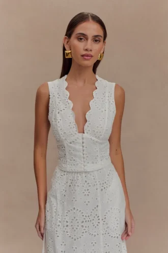 Top senza maniche Arla con ricami – Bianco