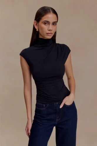 Top senza maniche con collo alto Freesia – Nero