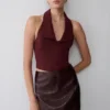 Top senza maniche con collo Calla e scollo all’americana – Merlot