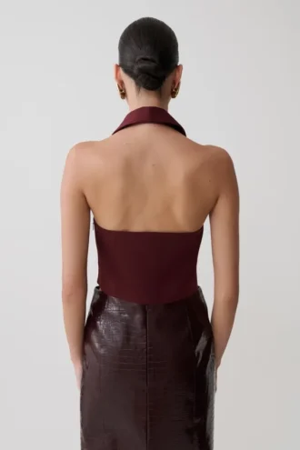 Top senza maniche con collo Calla e scollo all’americana – Merlot