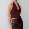 Top senza maniche con collo Calla e scollo all’americana – Merlot
