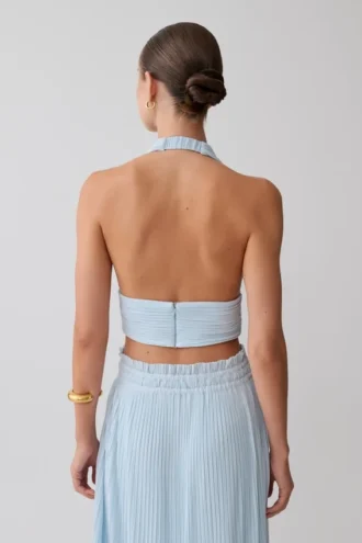 Top senza maniche con scollo all’americana plissettato Amaris – Azzurro