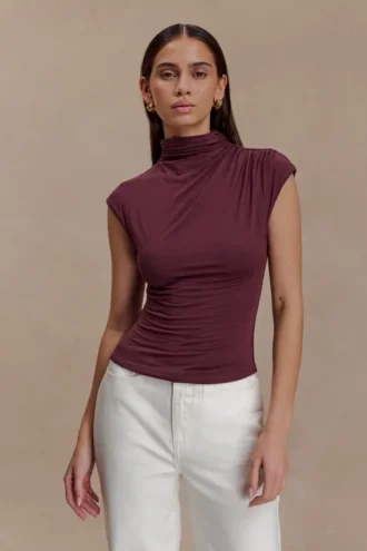 Top senza maniche con scollo alto Freesia – Mogano