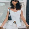 Top senza maniche con spalle scoperte e bottoni Billie – Bianco Top senza maniche con spalle scoperte e bottoni Billie – Bianco