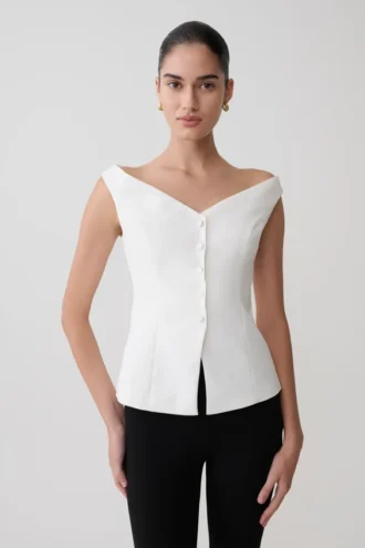 Top senza maniche con spalle scoperte e bottoni Billie – Bianco