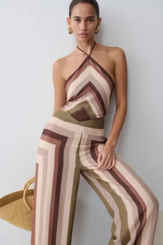 Top senza maniche in chiffon con scollo all’americana Thea – Righe multicolori