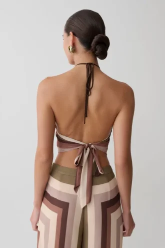 Top senza maniche in chiffon con scollo all’americana Thea – Righe multicolori