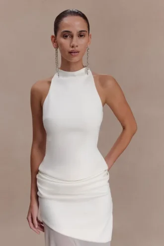 Top senza maniche Portia in scuba – Bianco