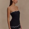 Top senza spalline con bordi smerlati Judith – Nero
