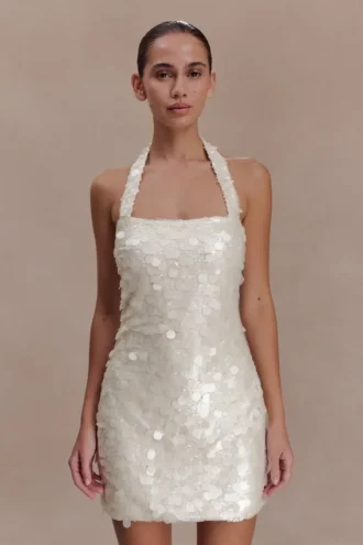 Vestito Caralee con scollo all’americana e paillettes – Avorio Vestito Caralee con scollo all’americana e paillettes – Avorio