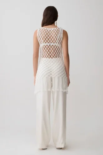 Vestito Devlin con nappine in macramè – Avorio