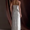 Vestito lungo con paillettes Makari – Bianco