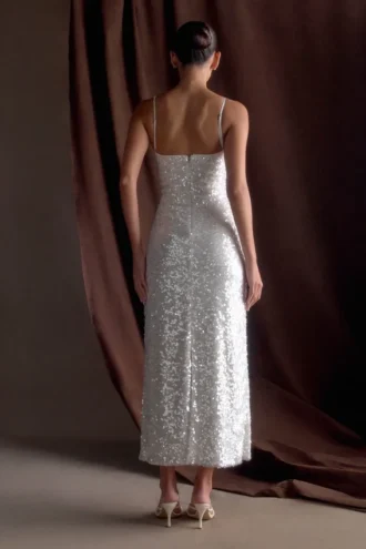 Vestito lungo con paillettes Makari – Bianco Vestito lungo con paillettes Makari – Bianco