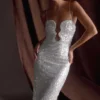 Vestito lungo con paillettes Makari – Bianco
