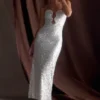 Vestito lungo con paillettes Makari – Bianco