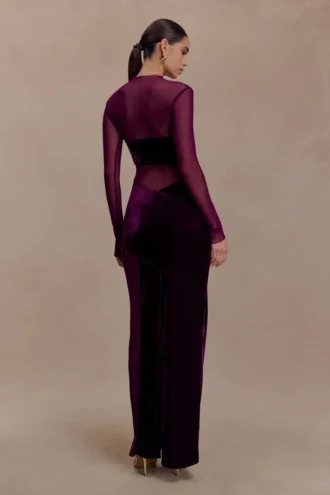 vestito lungo davina in velluto e rete viola 2 330x495 - Vestito lungo Davina in velluto e rete - Viola