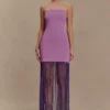 Vestito lungo in maglia a fascia con frange Koah – Viola