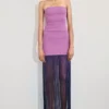 Vestito lungo in maglia a fascia con frange Koah – Viola