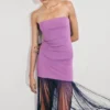 Vestito lungo in maglia a fascia con frange Koah – Viola