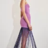 Vestito lungo in maglia a fascia con frange Koah – Viola