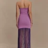 Vestito lungo in maglia a fascia con frange Koah – Viola