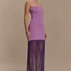 Vestito lungo in maglia a fascia con frange Koah – Viola