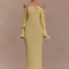 Vestito lungo in maglia con spalle scoperte Sandrine – Giallo limone