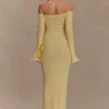 Vestito lungo in maglia con spalle scoperte Sandrine – Giallo limone