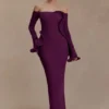 Vestito lungo in maglia con spalle scoperte Sandrine – Prugna