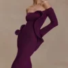 Vestito lungo in maglia con spalle scoperte Sandrine – Prugna