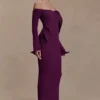 Vestito lungo in maglia con spalle scoperte Sandrine – Prugna