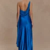 Vestito lungo in raso e chiffon Carah – Cobalto