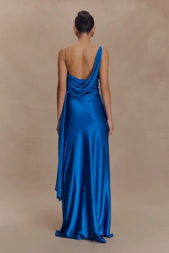 Vestito lungo in raso e chiffon Carah – Cobalto Vestito lungo in raso e chiffon Carah – Cobalto