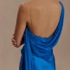 Vestito lungo in raso e chiffon Carah – Cobalto